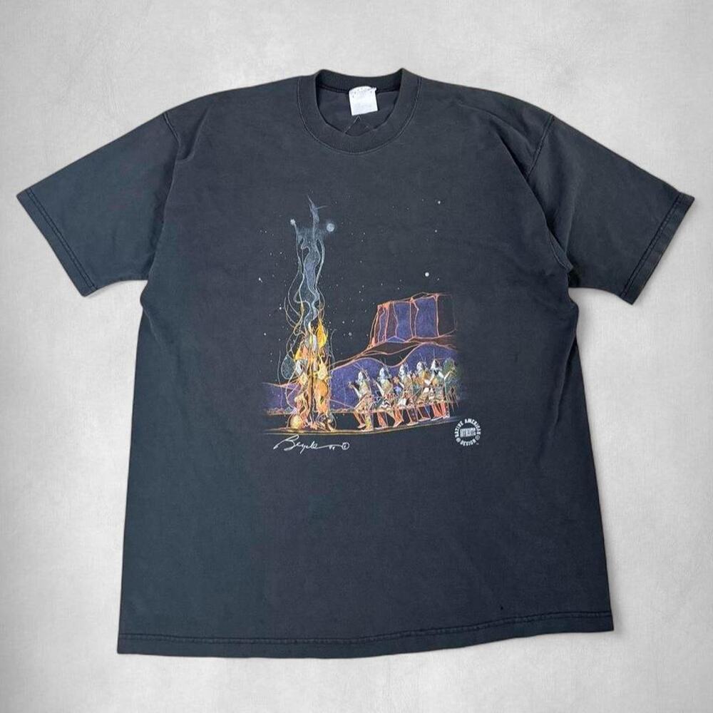 2XL | Vintage Black Warrior 1994 Authentic Native American Design Fire Dance